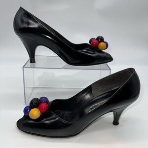Vintage Stuart Weiztman Black Patent Leather Mid-Heel Pumps Leather Outsole-8.5